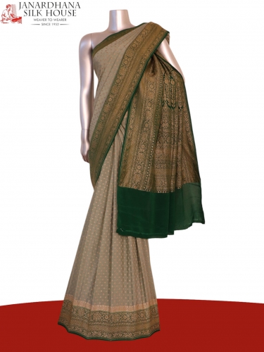 Pure Handloom Zari Butta Banarasi Crepe Silk Saree